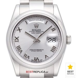 Rolex Day-Date Silver Dial Roman Markers 18k white Gold
