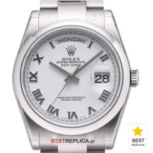 Rolex Day-Date White Dial Roman Markers 18k white Gold
