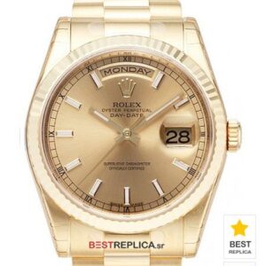 Rolex Day-Date Dial Stick Markers Fluted Bezel 18k Gold