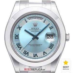 Rolex Day-Date II 41mm SS Blue Ray Dial Roman Markers 18k White Gold