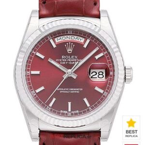 Rolex Day-Date SS Cherry Dial Fluted Bezel leather strap